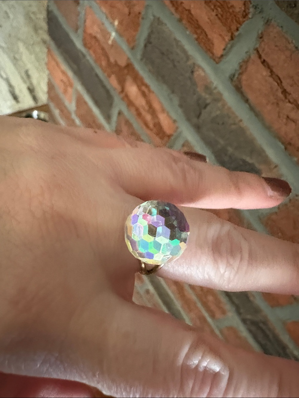 Iridescent Faceted Crystal Ball Statement Ring - Women's Jewelry